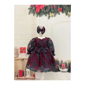 Borda Çicek Desenli Kız Çocuk Elbisesi