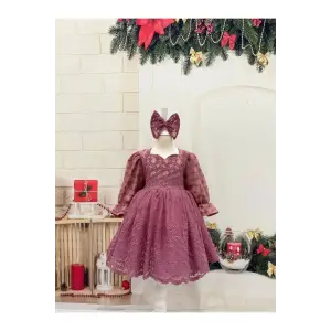 Gül Kurusu Fransız Danteli Kız Çocuk Elbise