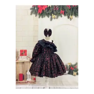 Kırmızı Payeli Tek Kollu Kız Çocuk Elbisesi