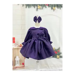 Mor Ön Fiyonklu Kız Çocuk Elbisesi