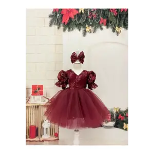 Kırmızı Payetli Kız Çocuk Elbisesi
