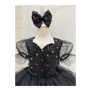 Siyah Renkli Payetli Kız Çocuk Elbisesi