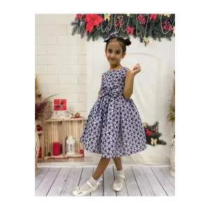 Mavi Fisko Askılı Kız Çocuk Elbisesi
