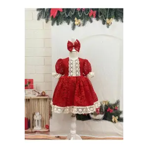 Kırmızı Danteli Kız Çocuk Elbisesi