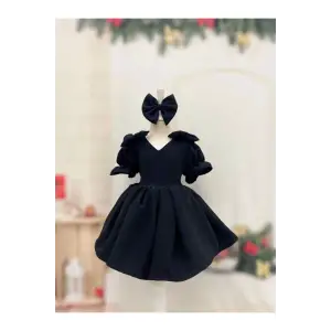 Siyah Fiyonklu Çocuk Elbisesi