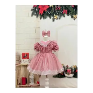 Şeker Pembesi Fırıfrlı Kız Çocuk Elbisesi