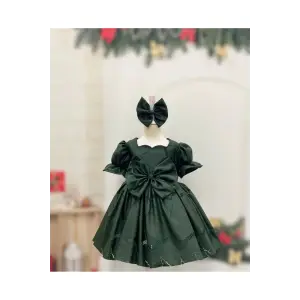 Zümrüt Yeşili Kız Çocuk Elbisesi