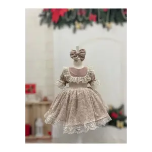 Somon Danteli Kız Çocuk Elbisesi