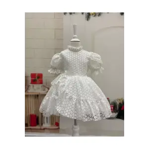 Beyaz Prenses Kısa Kollu Kız Çocuk Elbisesi