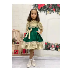 Mona Roza Dantelli Prenses Kollu Kız Çocuk Elbisesi