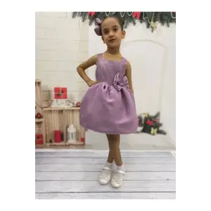 Lila Hologram Sıfır Kollu Kız Çocuk Elbisesi