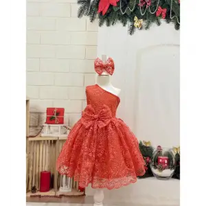 Nar Çicek (Mini Taşlı) Tek Omuzlu Kız Çocuk Elbisesi