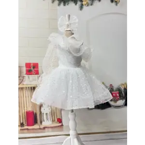 Beyaz Payetli Tek Kollu Ve tek Omuzlu