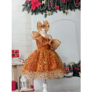 Turuncu Tek Omuzlu Kız Çocuk Elbisesi
