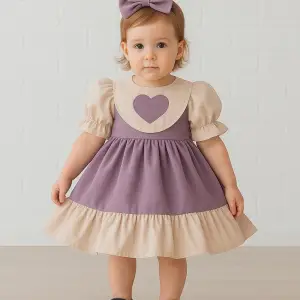 Lilla Kalp Detaylı KIz Çocuk Elbisesi Abiye