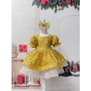 Sarı Taşlı kız çocuk Elbise Abiye