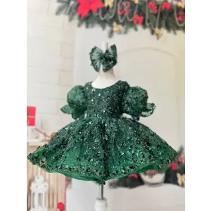 Zümrüt Yeşil Işıltısı Prenses Elbisesi Abiye