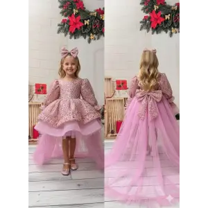 Pembe Kuyruklu Kız Çocuk Elbise Abiye
