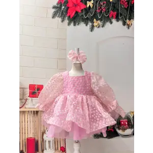 Pemb Puantiyeli Kız cocuk Elbisesi