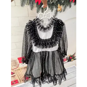 Siyah Puantiyeli Kız Cocuk Elbisesi