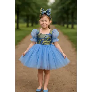 Bebe Mavisi Payetli Kız Çocuk Elbisesi