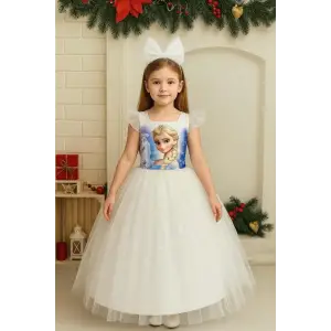 Beyaz Frozen Elsa Karlar Ülkesi Kostüm Elbisesi