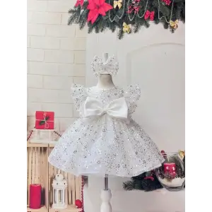Beyaz kurdeleli kız çocuk abiye