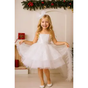 Beyaz Kuyruklu Kız Çocuk Abiye Elbise