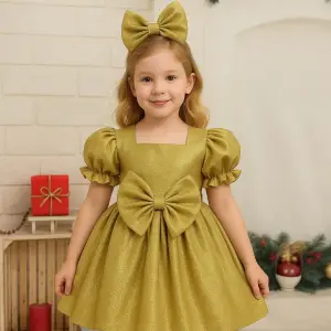 Gold Fiyoklu Kız Çocuk Elbisesi