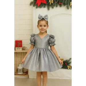 Gri Çift Fiyoklu Kız Çocuk Elbisesi