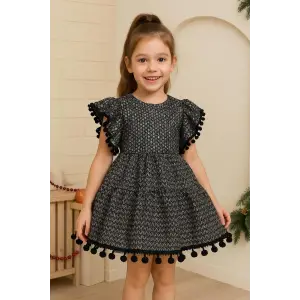 Gümüş Pofuduklu Kız Çocuk Elbisesi