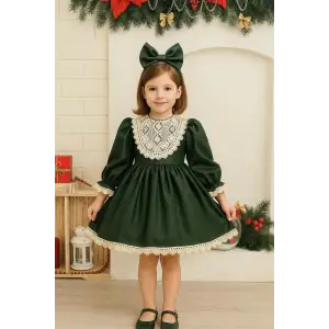 Hürrem yeşili Dandet Detaylı Kız Çocuk Elbisesi