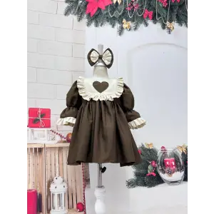 Kahve Rengi Kız Çocuk Elbisesi
