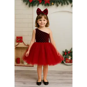Kırmızı Payetli Kız Çocuk Elbisesi