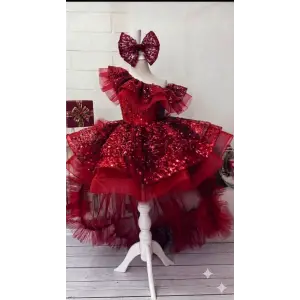 Kırmızı Tek Omuzlu Kız Çouk Abiye