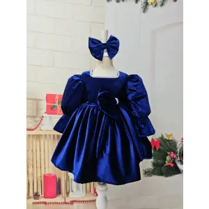 Kız Çocuk Kadife Abiye Elbise – Lacivert Model