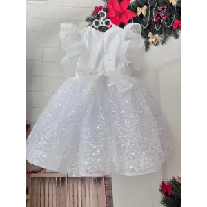 Kız Çocuk Payetli Abiye Elbise – Büyük Fiyonk Detaylı
