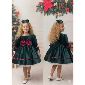 Koyu Zümrüt Yeşil (Kadife Kız Çocuk Elbise Abiye
