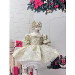 Krem Kırfırlı Kız çocuk Abiye Elbise