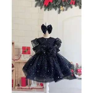 Lacivert Taşlı Kız Çocuk Abiye