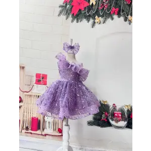 Lavanta Kız Çocuk Elbise Abiye Işıltısı Abiye Elbise