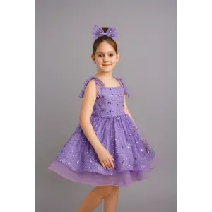Lila Askılı Kız Çocuk Abiye Elbise