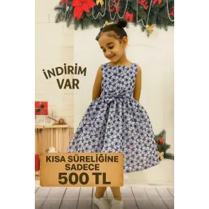 Mavi Fisko Askılı Kız Çocuk Elbisesi