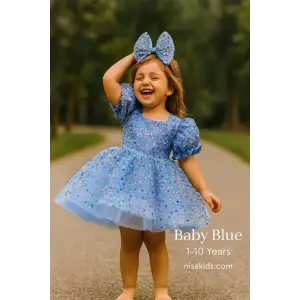 Mavi Taşlı Kız Çocuk Abiye Elbise