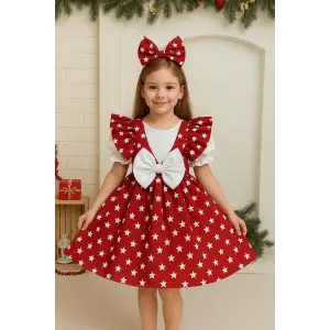 Minnie Mouse Kırmızı Puantiyeli Kız Çocuk Elbisesi