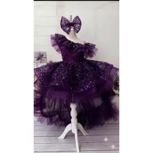 Mor Kuyruklu tek Omuzlu  Kız Çocuk Abiye Elbise