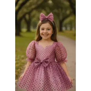 Pembe Ön Fiyoklu Payetli Kız Çocuk Elbisesi