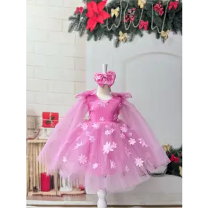 Pembe pelerin kollu elbise