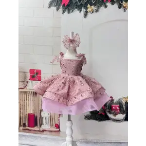 Pudra Işıltılı Kız Çocuk Abiye Elbise