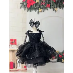 Siya payetli Askılı Kız Çocuk Elbisesi